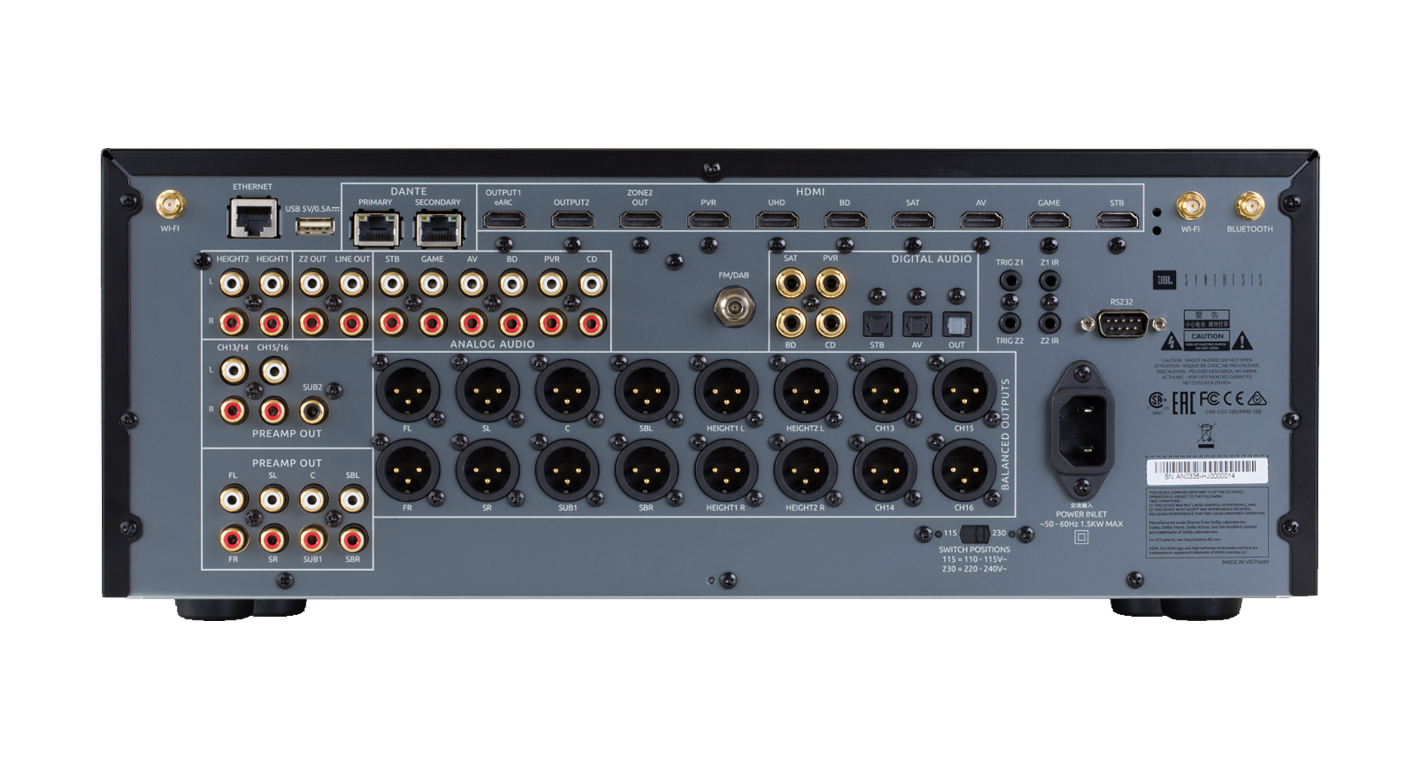 16 XLR Balanced and 16 RCA Unbalanced Analog Outputs